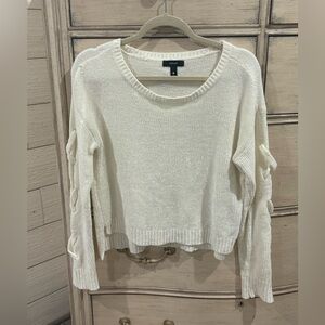 Aqua Women's Cream Sweater with Lace-Up Sleeves
